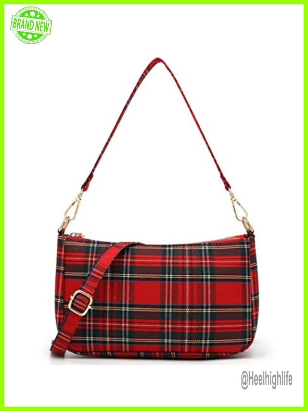 Ro Rox Tartan Crossbody Purse Gold Zip Punk 90s Handbag